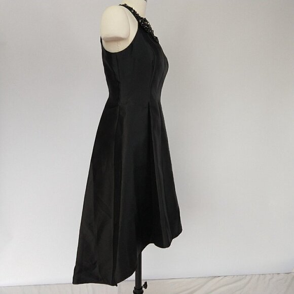 Adrianna Papell Mikado Fit & Flare Dress Black Size 2 NWT Beaded Hi Low Pockets - Picture 7 of 12